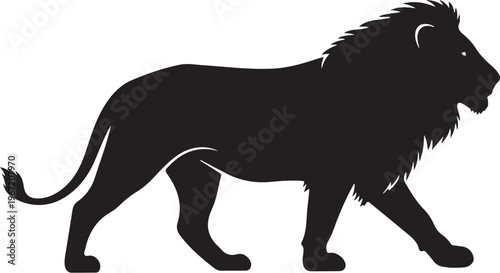 Black lion silhouette walking right profile