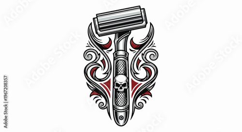 Ornate razor with skull motif and tribal accents