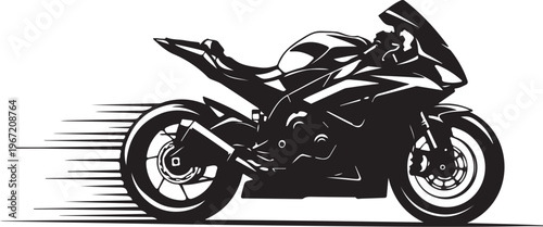 Black motorcycle speeding right with motion lines bike
