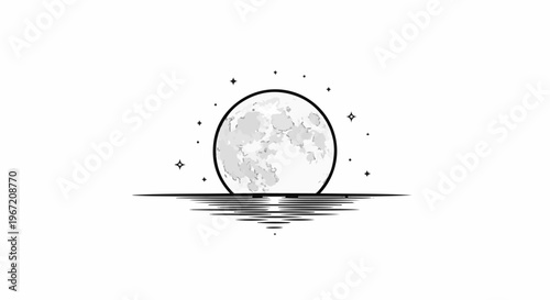 A full moon reflects on serene, rippling water with twinkling stars
