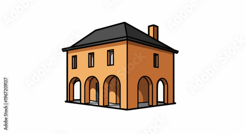 Orange building with arched ground floor and dark roof