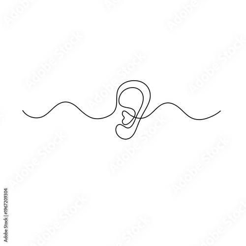 Continuous line drawing of a human ear with sound wave

