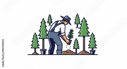 Person planting a sapling surrounded by trees
