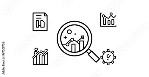 Data Analysis and Business Illustration: An illustration showcasing key elements of data analysis and business concepts, offering a visual representation of progress, insights, and strategic overview.