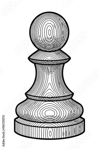 Wooden pawn chess piece hand drawn sketch style isolated vector illustration.