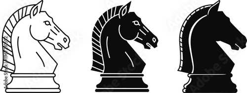 Chess knight variations white gray and black line art