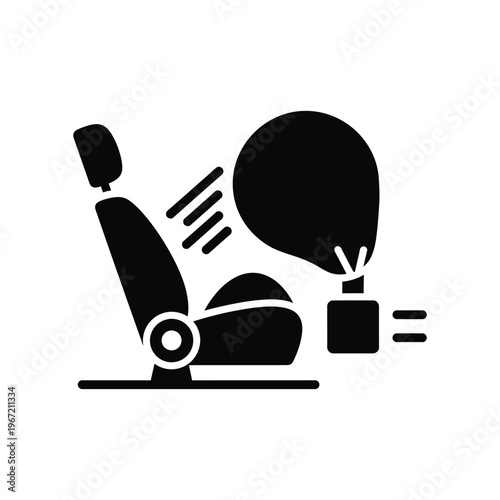 Car Seat with Deployed Airbag Icon Representing Vehicle Safety Systems and Collision Protection for Automotive Design