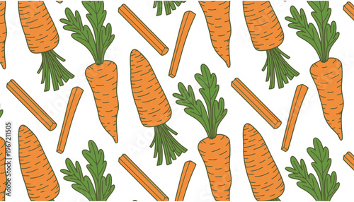 Carrot vector illustration pattern with green leaves and orange slices