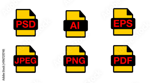 File Format Icons PSD AI EPS PNG PDF Set