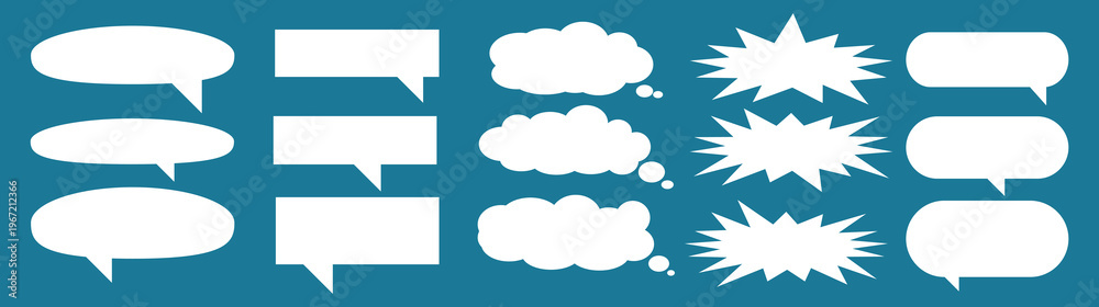 Fototapeta premium A set of chat box designs for comments on social media or comics. Vector designs of speech bubbles, text boxes, and conversation chat columns in comics. 