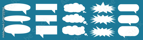 A set of chat box designs for comments on social media or comics. Vector designs of speech bubbles, text boxes, and conversation chat columns in comics.	