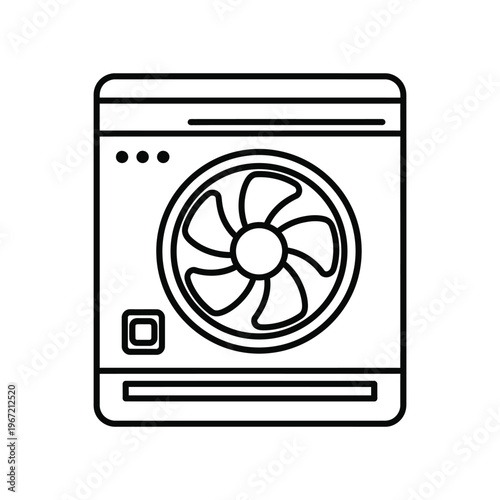 Modern minimalist line icon of an outdoor air conditioning condenser unit representing HVAC systems, climate control, and home cooling solutions.