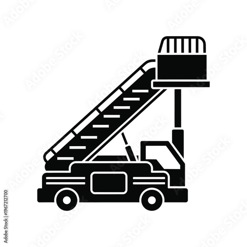 Mobile passenger boarding stairs truck for aircraft access at an airport terminal, representing aviation logistics, ground support equipment, and travel transportation services.