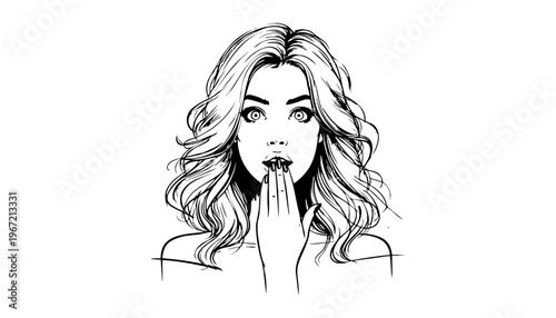 Woman shocked vector illustration with hand covering mouth in surprise