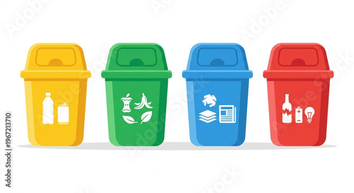 Waste Segregation Bins Vector Illustration in Flat 2.0 Style