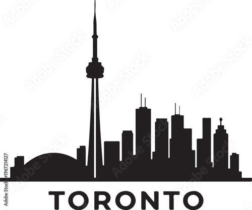 Toronto skyline silhouette featuring the CN Tower and modern skyscrapers, representing Canada's vibrant city.