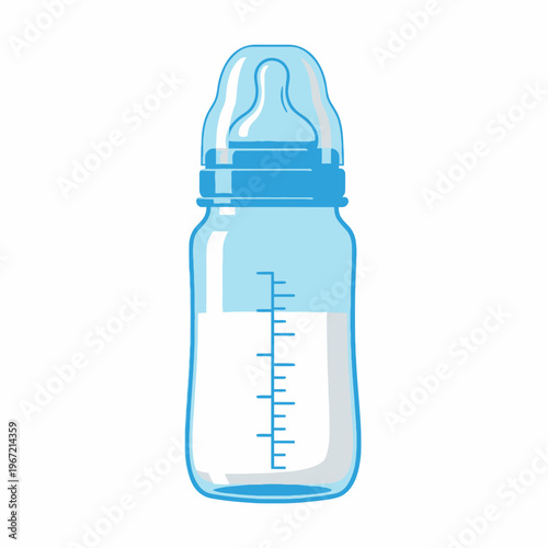 Illustrated baby bottle filled with milk isolated on a white background