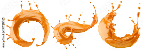 Set of caramel splashes isolated on a white background. 3D render