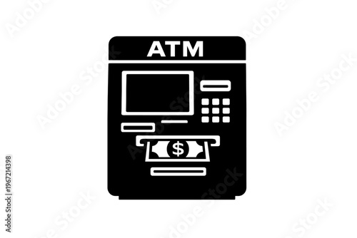 Black and white atm icon with cash dispensing