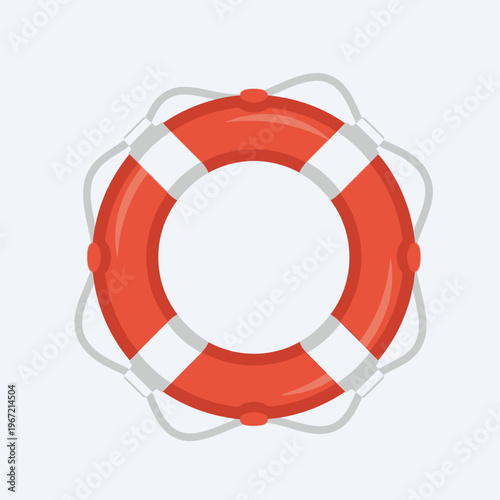 Vibrant red life ring isolated on white with rope detail