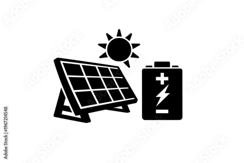Solar panel and battery icon for clean energy solutions