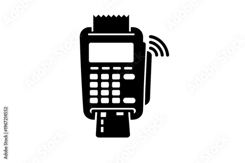 Simplified black and white payment terminal icon with receipt