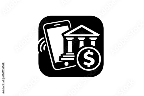 Mobile banking app icon featuring smartphone and currency symbol