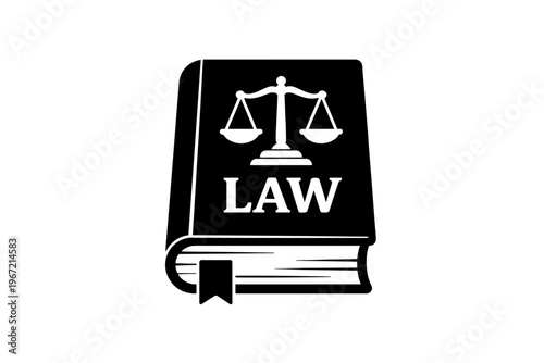 Law book with scales of justice icon on cover illustrating legal principles