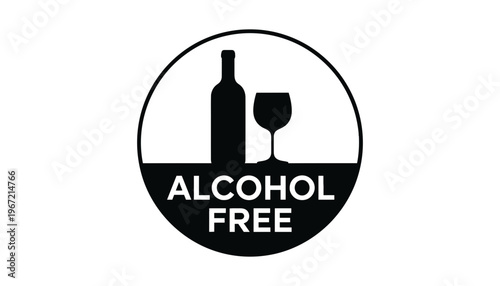 Alcohol free logo with wine bottle and glass silhouette icon
