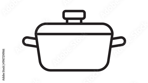 Pot icon with handles and lid, representing cooking and kitchenware for culinary purposes. featuring kitchen, cookware, utensil with saucepan and