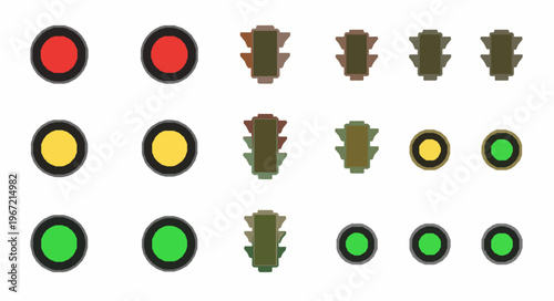 Stylized traffic light interface vector icon set thin line buttons EPS10