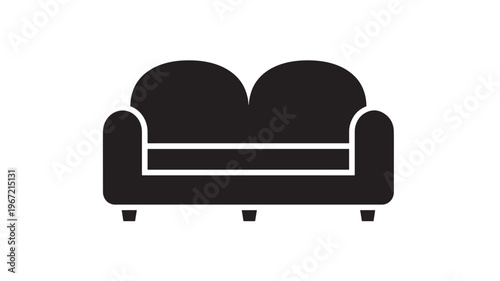 Sofa icon with two rounded seat cushions and armrests, presented as a solid black silhouette on a white background.