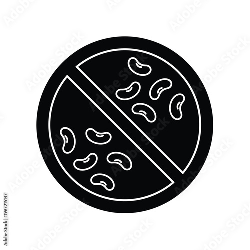Legume free dietary restriction icon with prohibition sign over beans for food packaging and allergen labeling