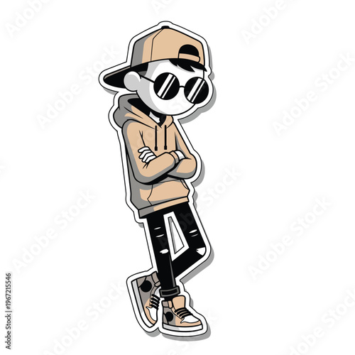 A tall, slender cartoon character wearing a cap and sunglasses. sticker