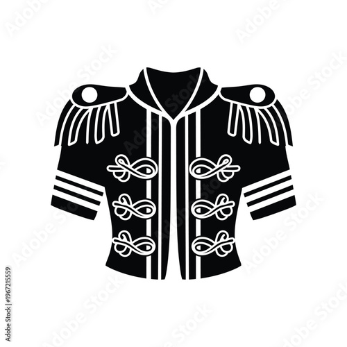 Vintage Military Hussar Jacket Icon Featuring Ornate Braiding and Epaulettes for Ceremonial Uniforms, Marching Band Leaders, and Circus Ringmaster Costumes