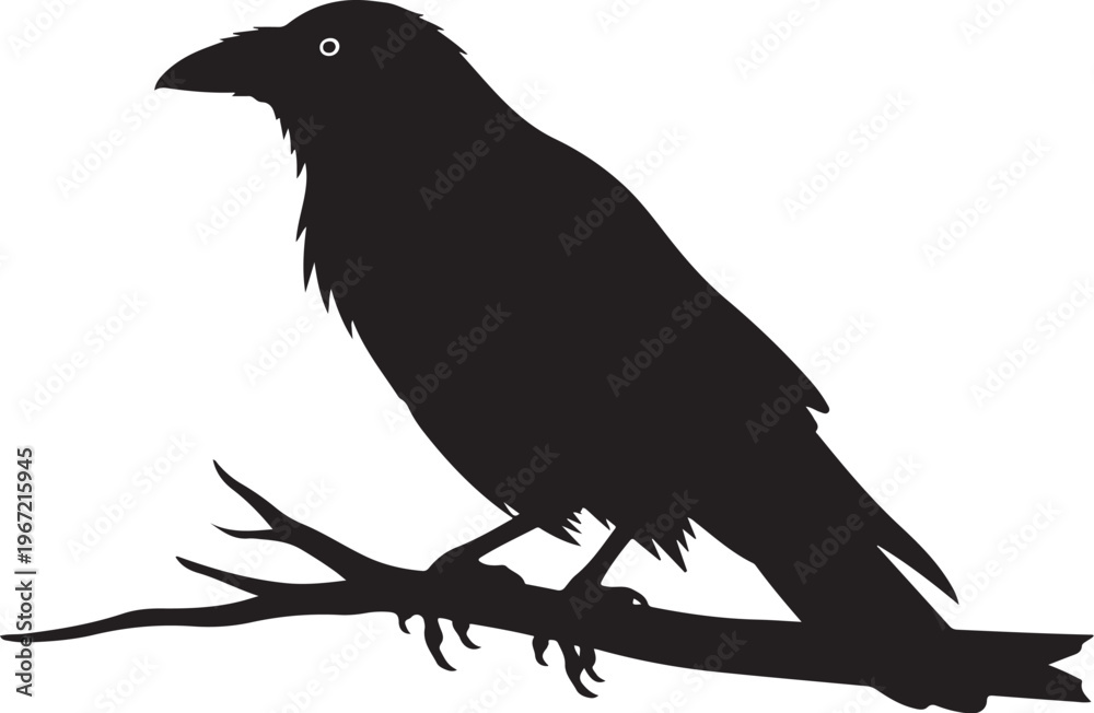 Naklejka premium Black silhouette of a bird on a branch tree branch
