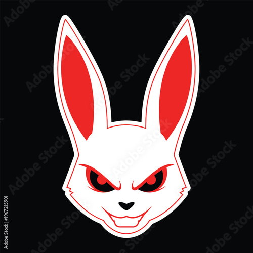 An intense white rabbit head with piercing red eyes. sticker