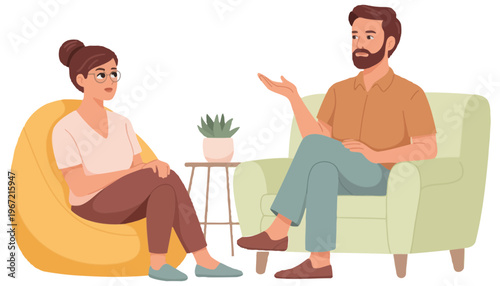 A therapist and patient having a conversation in a calm setting