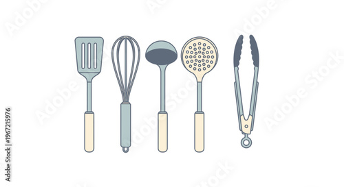 Kitchen utensils set illustration spatula whisk ladle strainer tongs