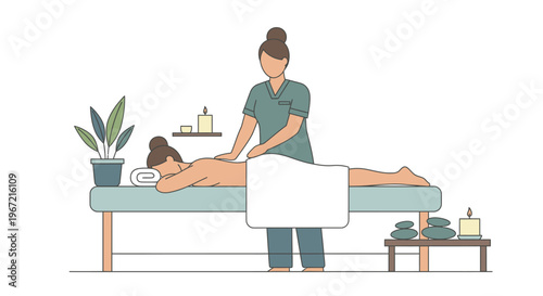 Woman receiving massage from therapist illustration wellness relaxation healthcare spa