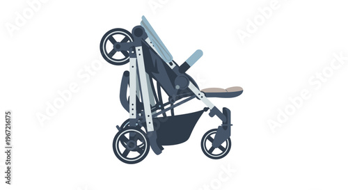 Folded stroller side view isolated on white background parenting concept