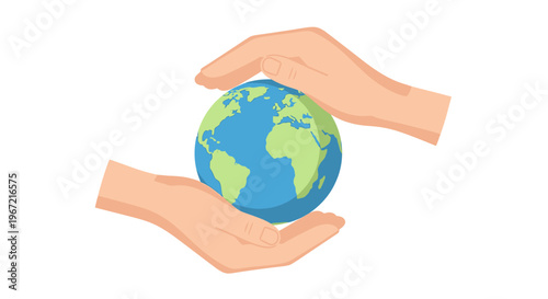 Hands cradle globe concept illustrating global environmental protection