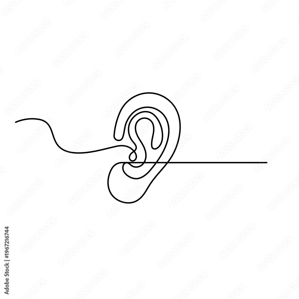Obraz premium Human ear outline with wavy line on white background 