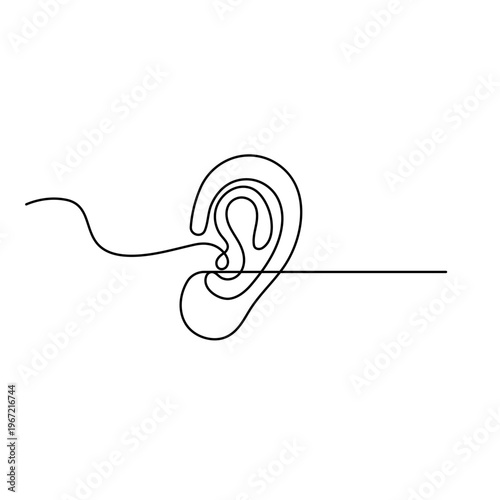 Human ear outline with wavy line on white background

