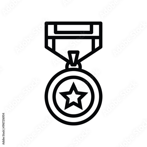 Konstfotografi Minimalist black line icon of a medal with a star emblem and ribbon, representing achievement, victory, and excellence for professional web and graphic design projects