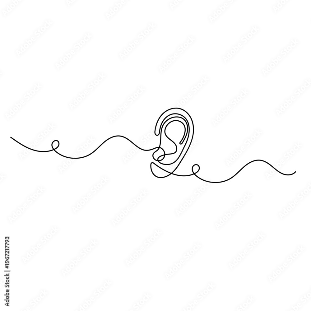 Obraz premium Human ear outline with wavy line on white background