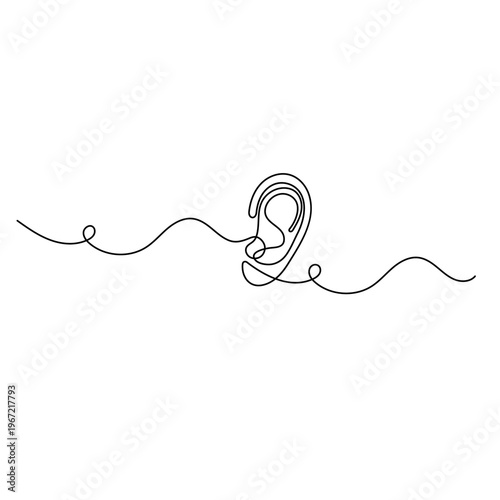 Human ear outline with wavy line on white background
