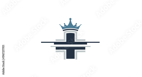 Modern graphic featuring a blue and grey cross topped with a regal crown, signifying premium healthcare, quality service, or noble care.