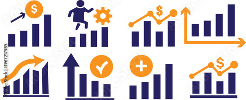 Minimalist percentage growth and loss collection, digital stock market and trading symbols, professional web design and app illustration.