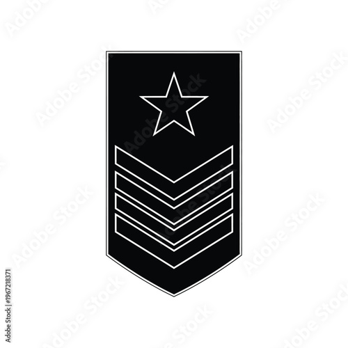 Black and white military rank insignia featuring a star and four chevrons, representing high-level leadership and authority in armed forces for uniform design and tactical graphics.